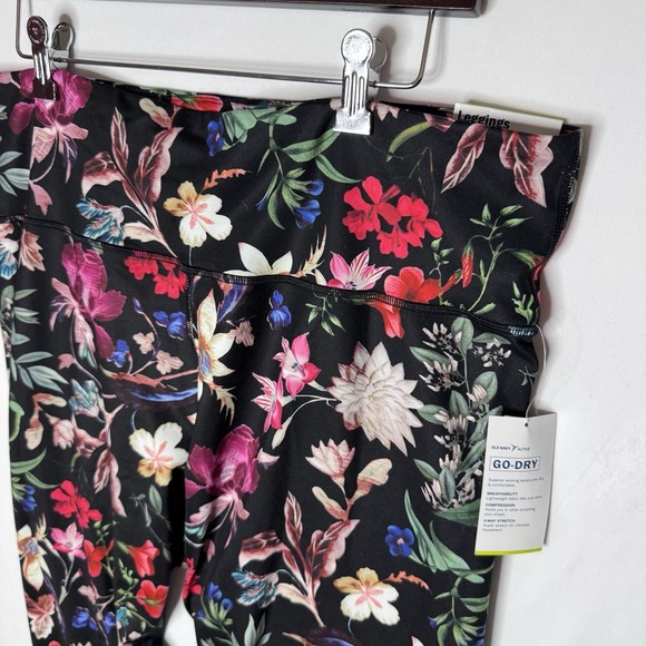 Old Navy Pants - Old‎ Navy Active Go Dry NEW Floral Leggings Sz XXL High Waist Yoga Black Pink